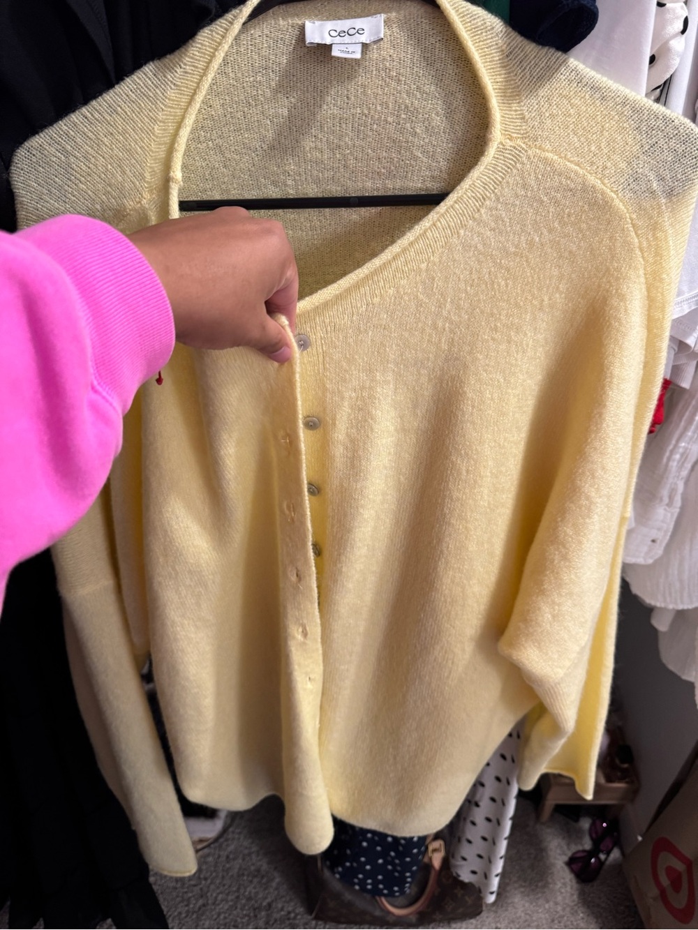 CeCe Soft Yellow Button-Front Women’s Sweater